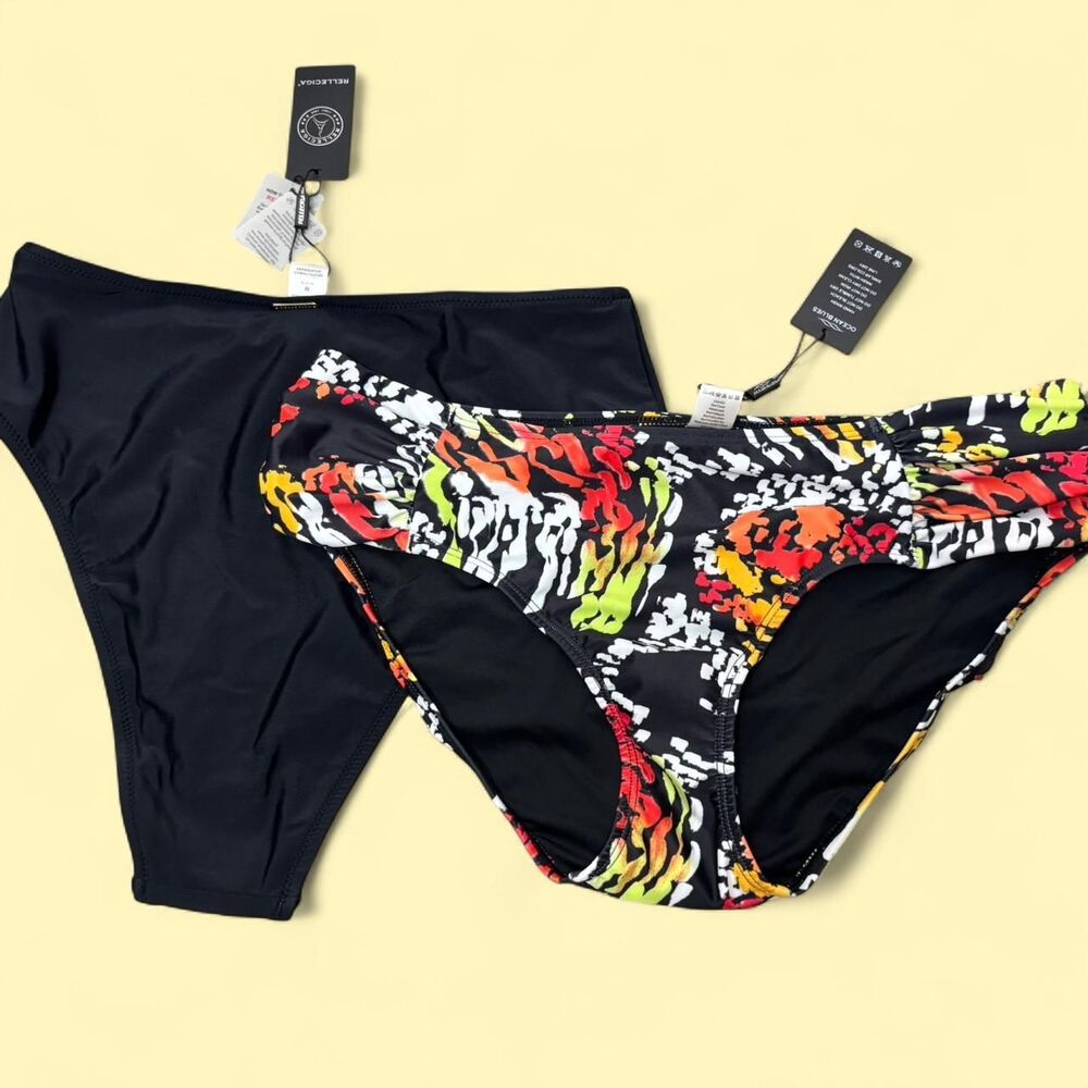 Relleciga & Ocean Blues Women's M Bikini Bottoms Bundle NWT Black Floral 2 Piece